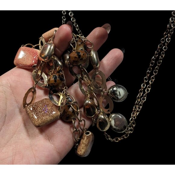 Retro Chunky Ceramic Glass And Metal Layered Necklace - Picture 6 of 8